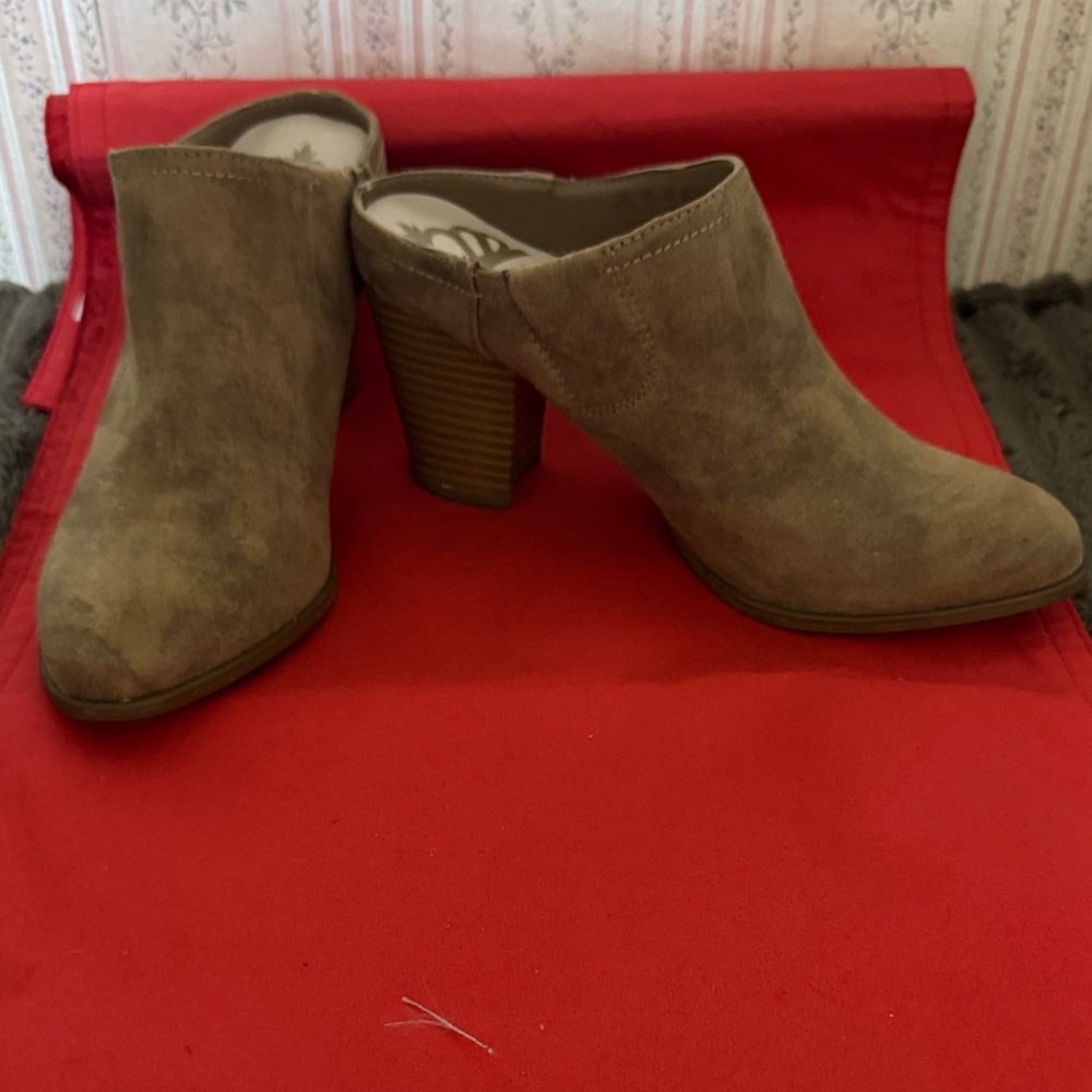 Fergalicious Brown Suede Block Heel Mules